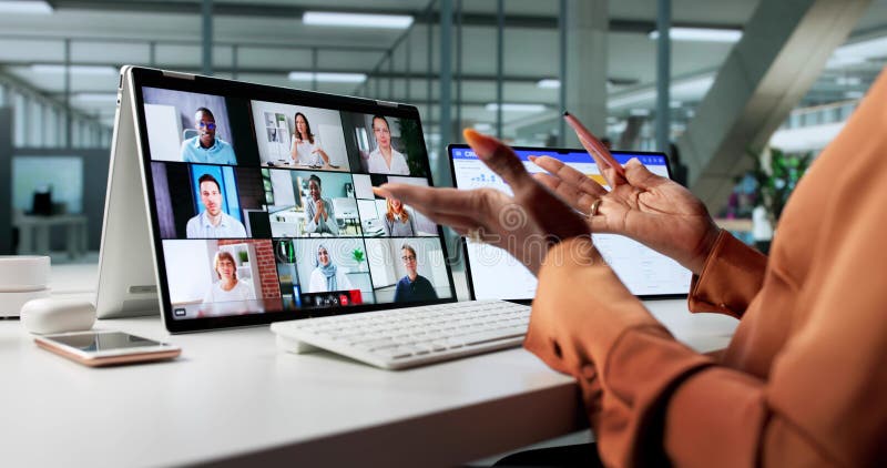 Professional Lady Leading A Virtual Conference stock images