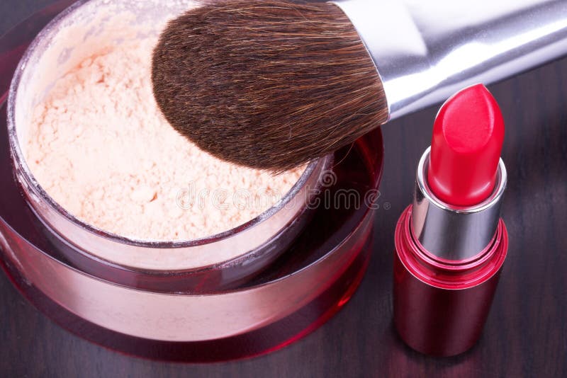 Professional make-up brush on powder and lipstick