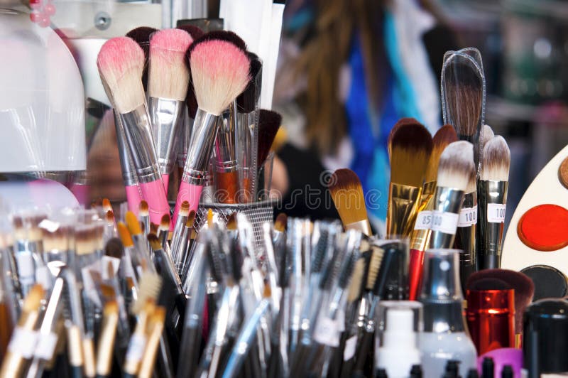 Professional makeup brushes and eye shadows stock photos Professional makeup brushes and eye shadows stock photos