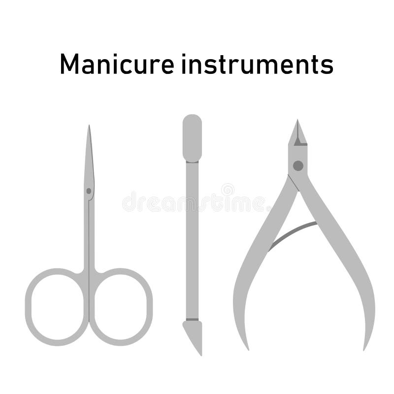 Set Iron Tools for Manicure, Nail Treatment. Scissors, Pusher and ...