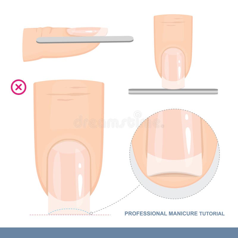 Professional Manicure Tutorial. The Perfect Nail Shape. Manicure Mistakes. Vector