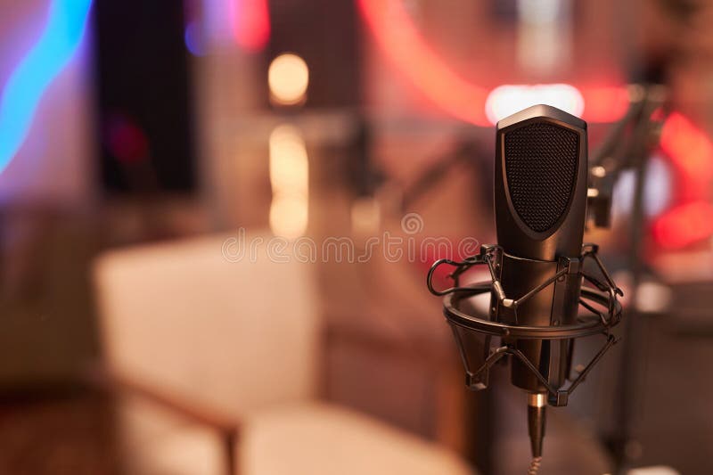 Professional Microphone Prepared for Podcast Recording Stock Image