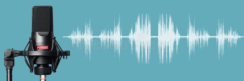 Professional microphone with waveform. Recording podcasts studio banner royalty free stock image