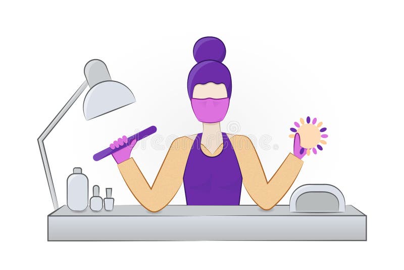 Professional Nail Technician Sitting at the Table Colorful Vector
