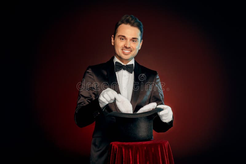 Professional Occupation. Magician in Suit and Gloves Standing Isolated ...