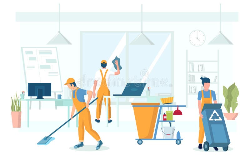 Professional Office Cleaning Services Vector Concept Illustration Stock