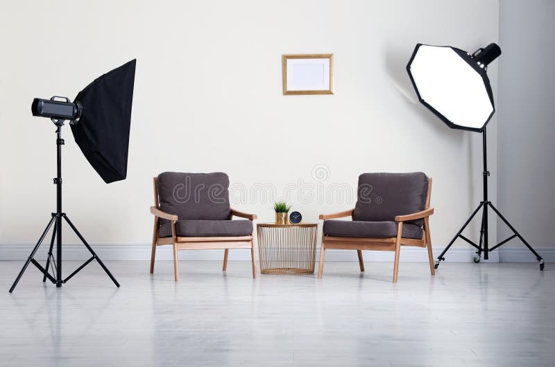 Professional Photo Studio Equipment Prepared for Shooting Stock Image
