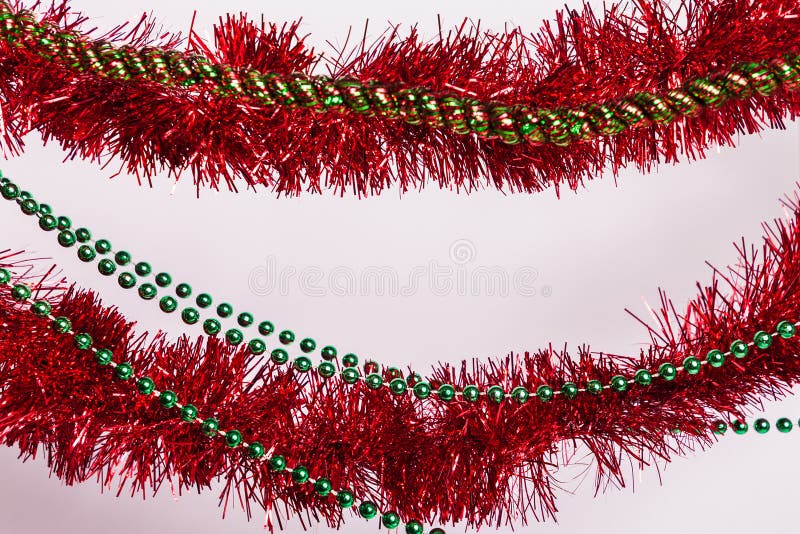 Red And Green Garland Rope Red Aluminum Shimmering Garland Stock Photo