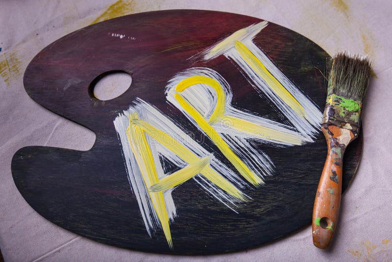 Close up ART painted on wooden artist paint palette