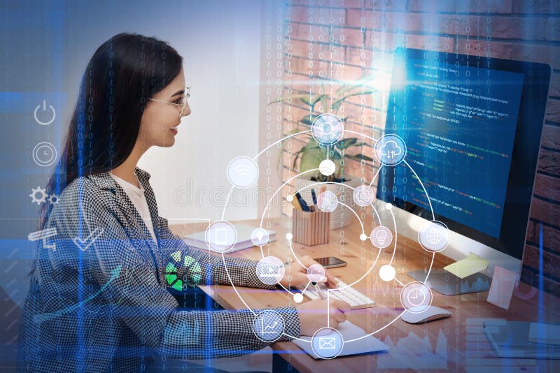 Programmer working with computer in office royalty free stock image