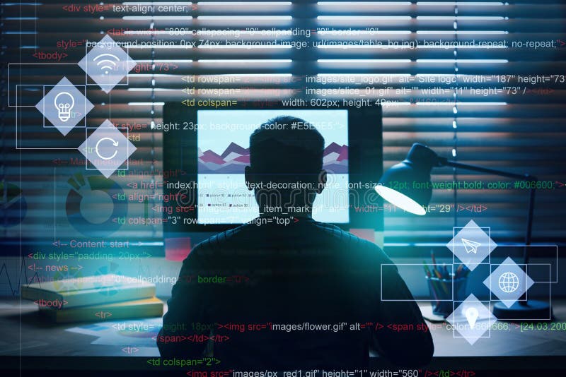 Programmer working with computer in office stock image