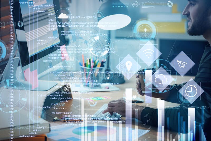 Professional programmer working with computer in office royalty free stock photos