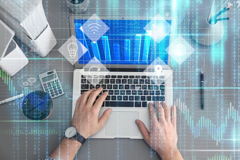 Professional programmer working with lapto, top view royalty free stock images