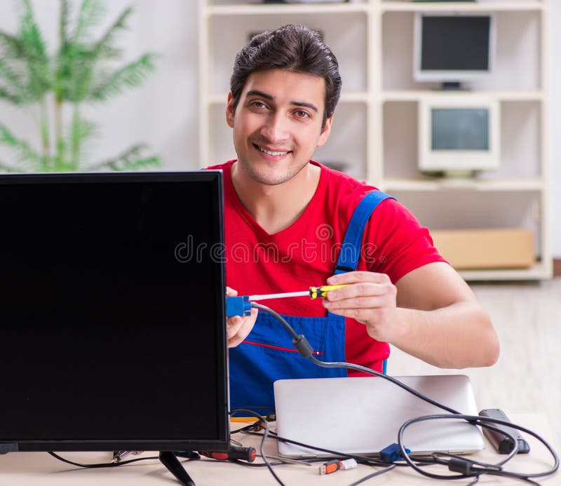 Professional Repair Engineer Repairing Broken Tv Stock Image Image of