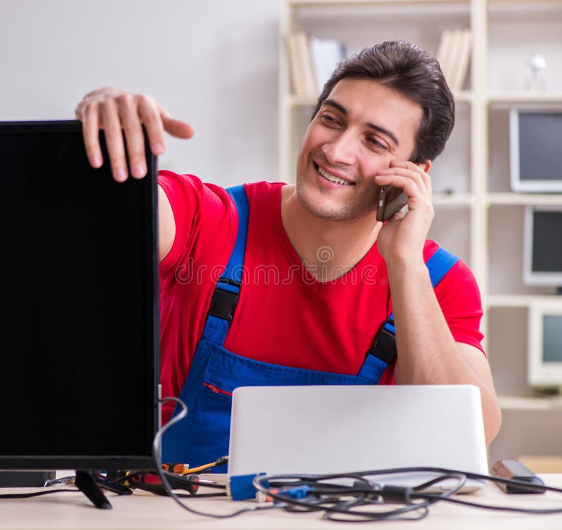 Professional Repair Engineer Repairing Broken Tv Stock Image Image of