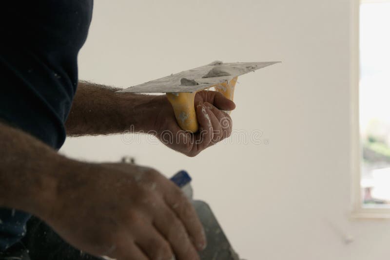 Professional Repairman Fix Holes and Cracks in Wall Stock Image Image