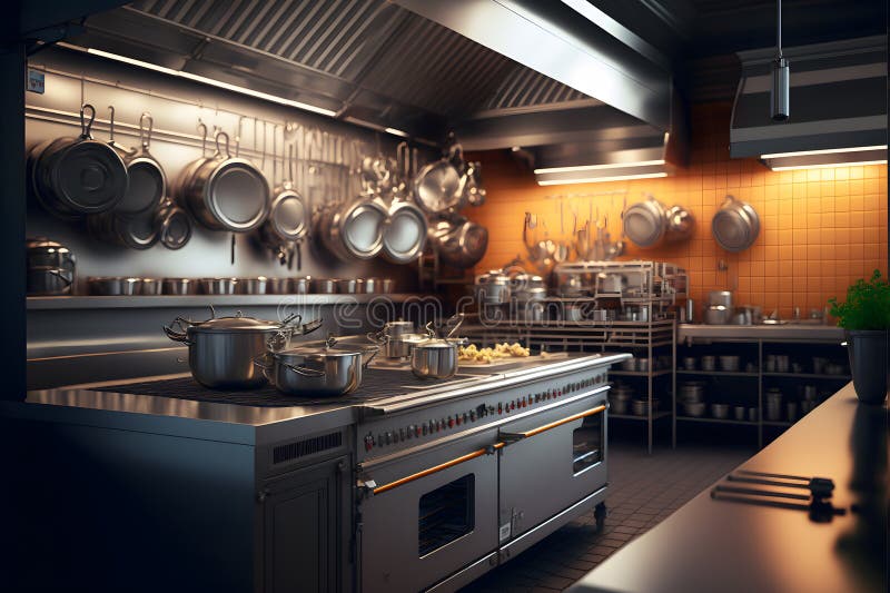 Professional Restaurant Kitchen Interior with Cooking Supply and