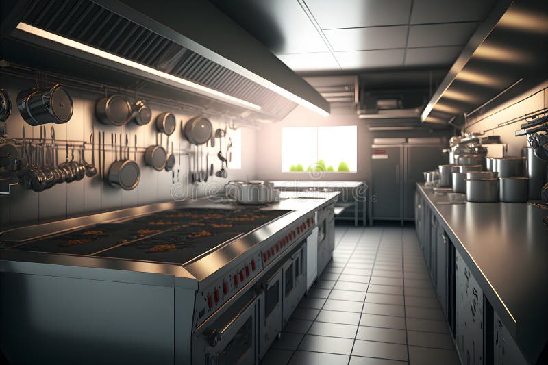 Professional Restaurant Kitchen Interior with Cooking Supply and
