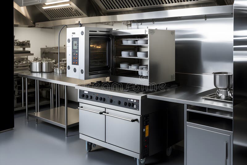 Professional Restaurant Kitchen Interior with Cooking Supply and