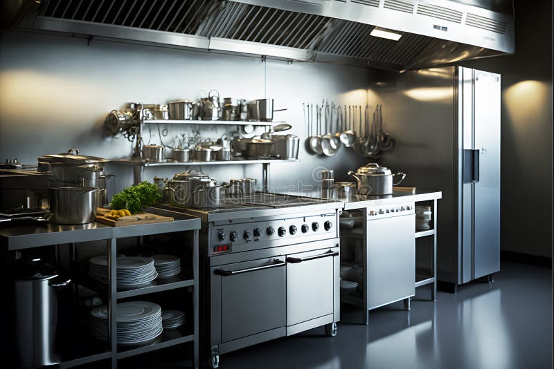 Professional Restaurant Kitchen Interior with Cooking Supply and