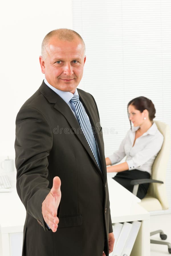 Professional senior businessman handshake office stock photos