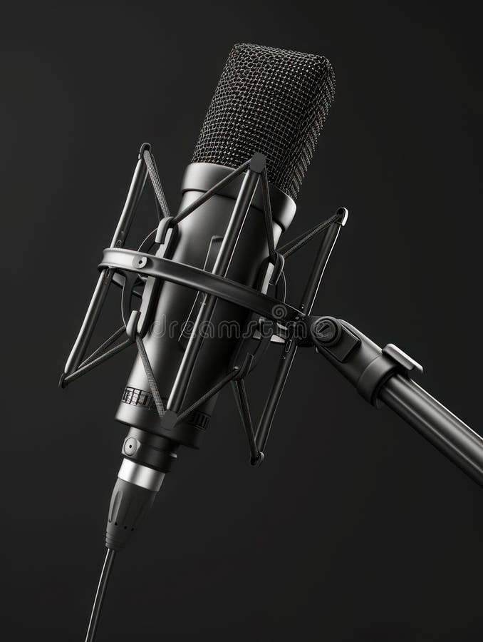 Professional Studio Microphone on Black Background. Generative ai vector illustration