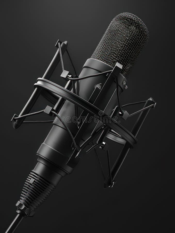 Professional Studio Microphone on Black Background. Generative ai royalty free illustration