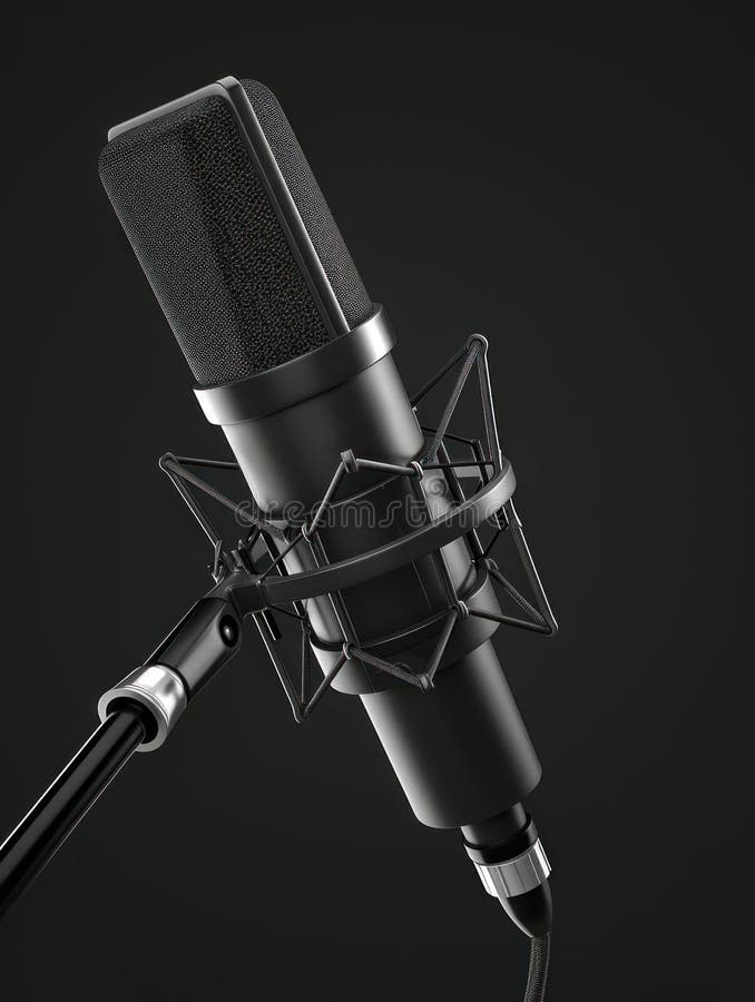 Professional Studio Microphone on Black Background. Generative ai vector illustration