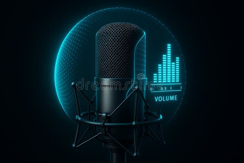 Professional Studio Microphone with Digital Sound Equalizer and Glowing Elements royalty free illustration
