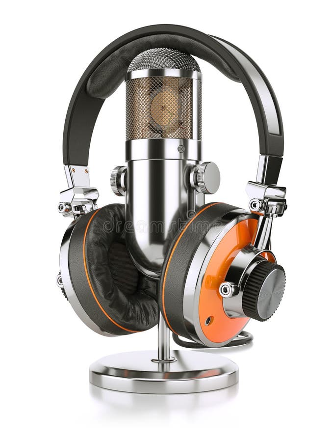 Professional studio microphone and headphones vector illustration