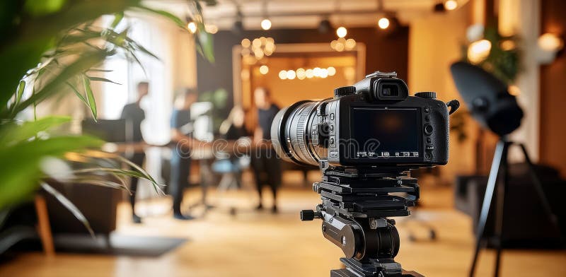 Professional studio setup with camera and crew in action stock illustration
