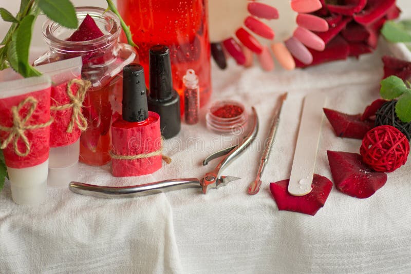 Beauty Products Nail Care Tools at Beauty Salon. Process of Manicure