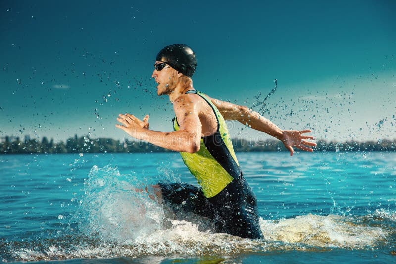 Professional Triathlete Swimming in River`s Open Water Stock Image ...