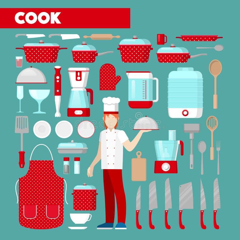 Professionele Cook Icons Set met Keukengerei vector illustratie Professionele Cook Icons Set met Keukengerei vector illustratie