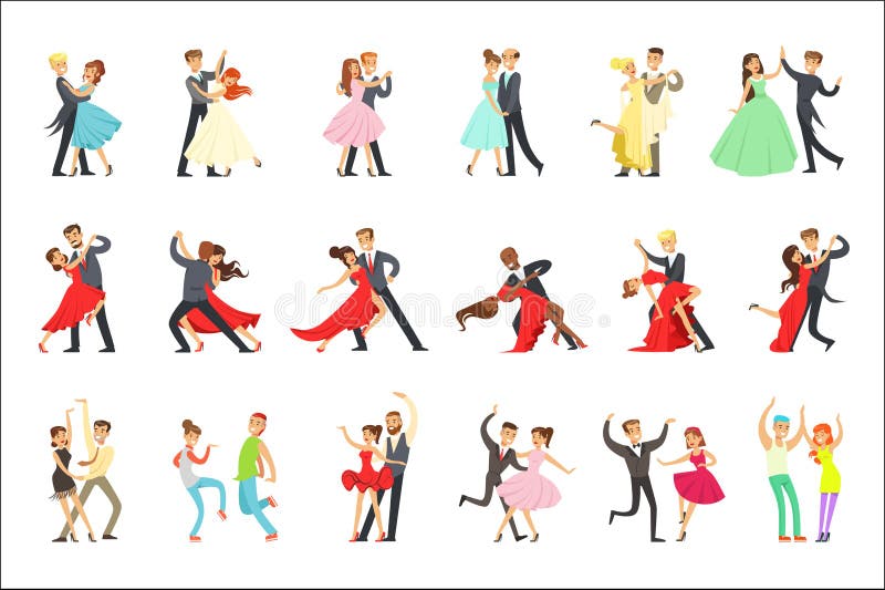 Professional Dancer Couple Dancing Tango, Waltz And Other Dances On Dancing Contest Dancefloor Set. Cartoon Characters Having Good time In Club Or On Championship Dance Off Vector Illustrations. Professional Dancer Couple Dancing Tango, Waltz And Other Dances On Dancing Contest Dancefloor Set. Cartoon Characters Having Good time In Club Or On Championship Dance Off Vector Illustrations.