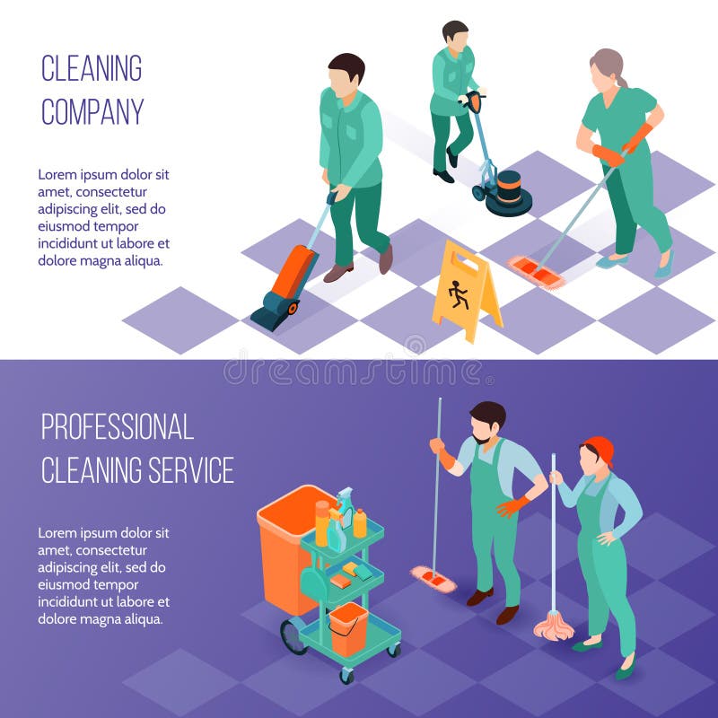 Professionele Schoonmakende de Dienst Isometrische Banners stock illustratie Professionele Schoonmakende de Dienst Isometrische Banners stock illustratie