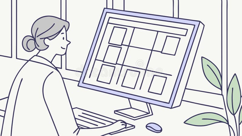 Professionelles Arbeiten am Computer in einer effizienten Büroeinrichtung. Vektordesign Generative KI lizenzfreie abbildung