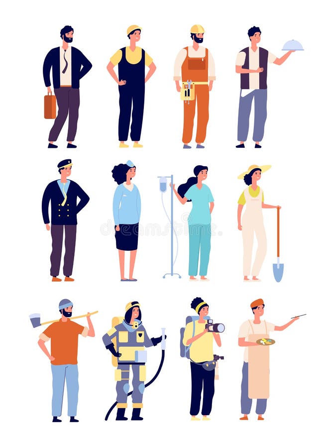 Professionelltecken polis och brandman, doktor och stewardess, konstnär och musiker, byggmästare Vektor f?r arbets- dag vektor illustrationer Professionelltecken polis och brandman, doktor och stewardess, konstnär och musiker, byggmästare Vektor f?r arbets- dag vektor illustrationer