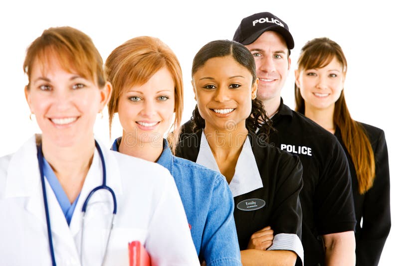 Professions : Foyer sur la femme de charge heureuse photographie stock libre de droits Professions : Foyer sur la femme de charge heureuse photographie stock libre de droits
