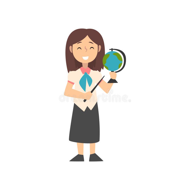 Professor Character da menina com ponteiro e globo, criança que sonha da ilustração futura do vetor da profissão ilustração royalty free Professor Character da menina com ponteiro e globo, criança que sonha da ilustração futura do vetor da profissão ilustração royalty free