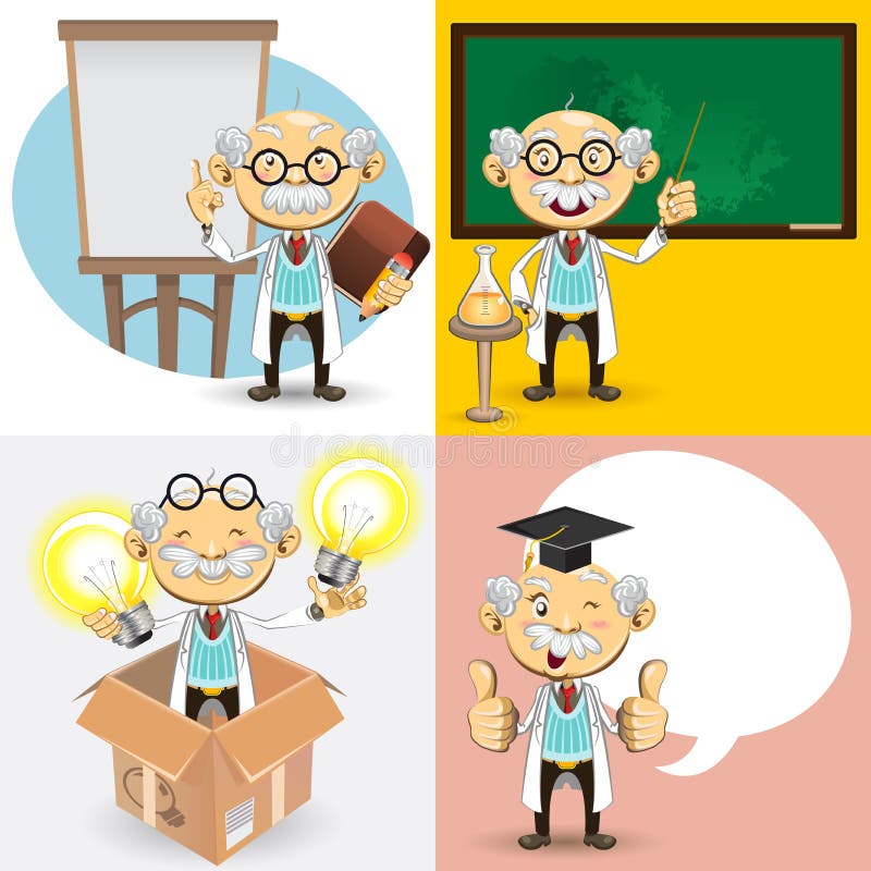 An Illustration Of Genius Bald Professor Scientist And Teacher Giving Presentation Explanation. Useful As Icon, Illustration And Background For Educational Theme. An Illustration Of Genius Bald Professor Scientist And Teacher Giving Presentation Explanation. Useful As Icon, Illustration And Background For Educational Theme.