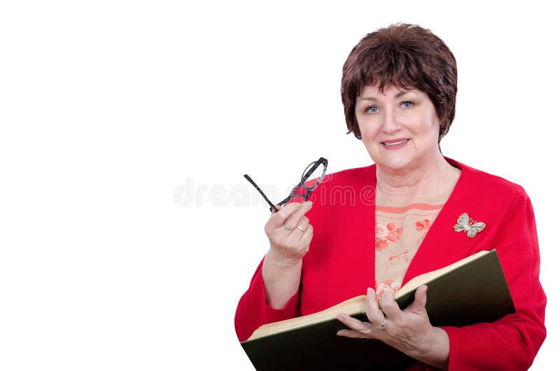 Professor fêmea no revestimento vermelho imagem de stock Professor fêmea no revestimento vermelho imagem de stock