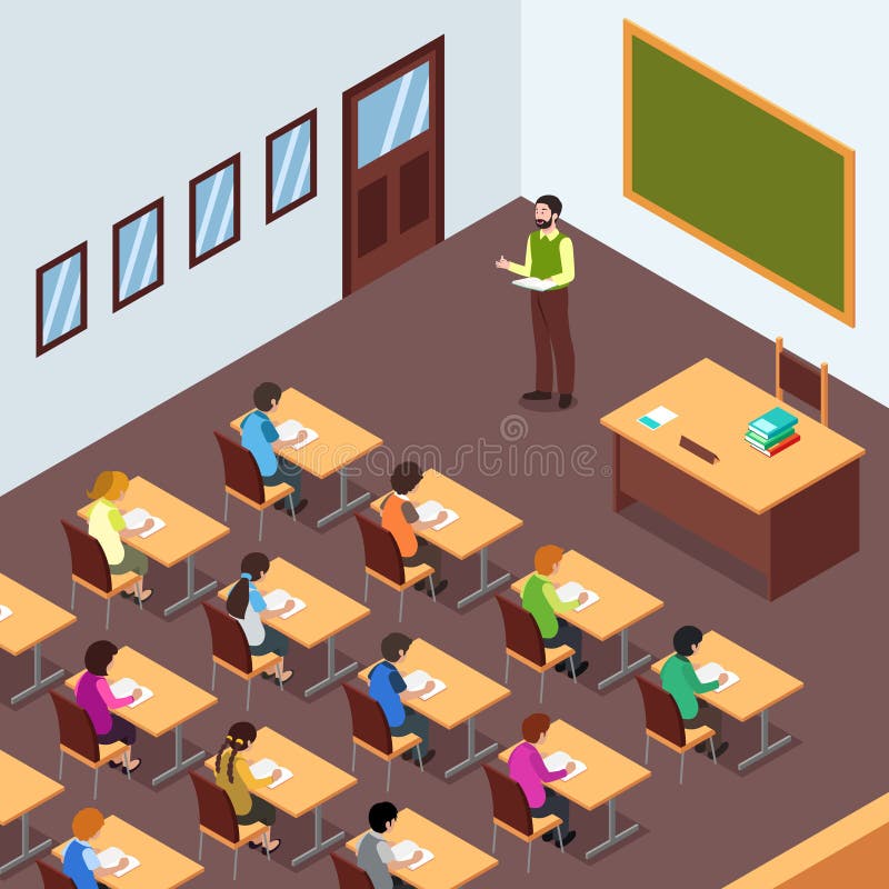 Professor Student na sala de aula na ilustração isométrica ilustração do vetor Professor Student na sala de aula na ilustração isométrica ilustração do vetor