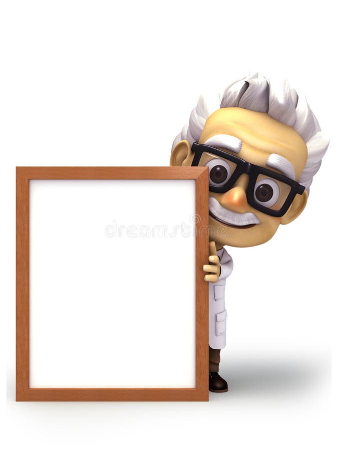 High resolution 3d render character cartoon professor holding blank white board. High resolution 3d render character cartoon professor holding blank white board