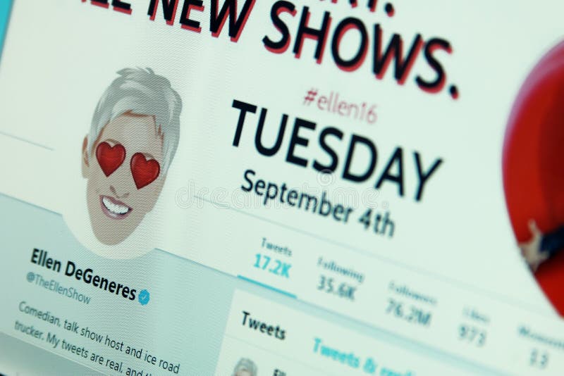 Profil de Twitter d'Ellen DeGeneres photo stock Profil de Twitter d'Ellen DeGeneres photo stock