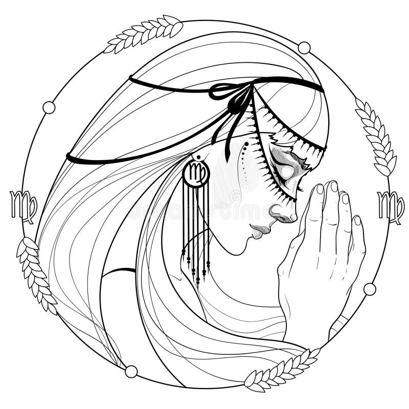 Illustration of virgo astrological sign as a beautiful woman zodiac vector  drawing isolated in black and white future  CanStock