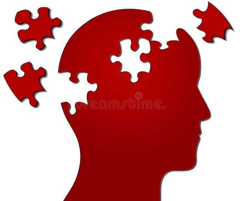 Profile of Head with Jigsaw Pieces Missing Stock Illustration