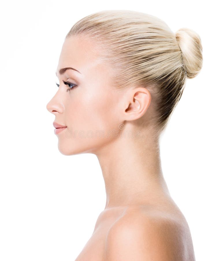 Profile portrait of young blond woman