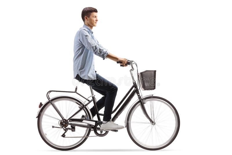Profile Shot of a Casual Guy Riding a Bicycle Stock Image - Profile Shot Casual Guy RiDing Bicycle IsolateD White BackgrounD 203745625