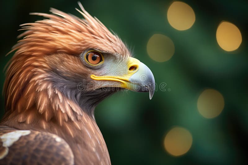 Fotografie de profil a unui vultur auriu împotriva tuturor verzilor stock illustration